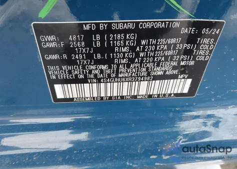 2024 Subaru Crosstrek Wilderness from USA, damaged, VIN 4S4GUHU6XR3794982